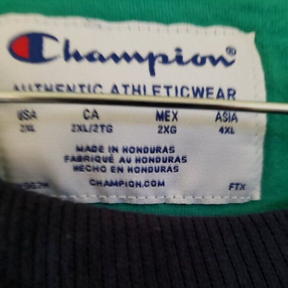 Champion Powerblend All Over Print Crew Navy Blue Men's Long Sleeve Sweatshirt - Picture 3 of 3